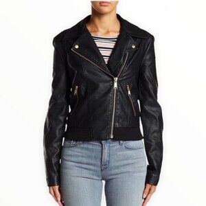 Free People Faux Leather Moto Jacket Zip Up Black